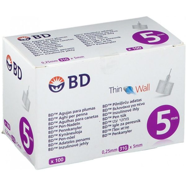 BD Thin Wall 31G 5mm Βελόνες Ινσουλίνης 100τμχ